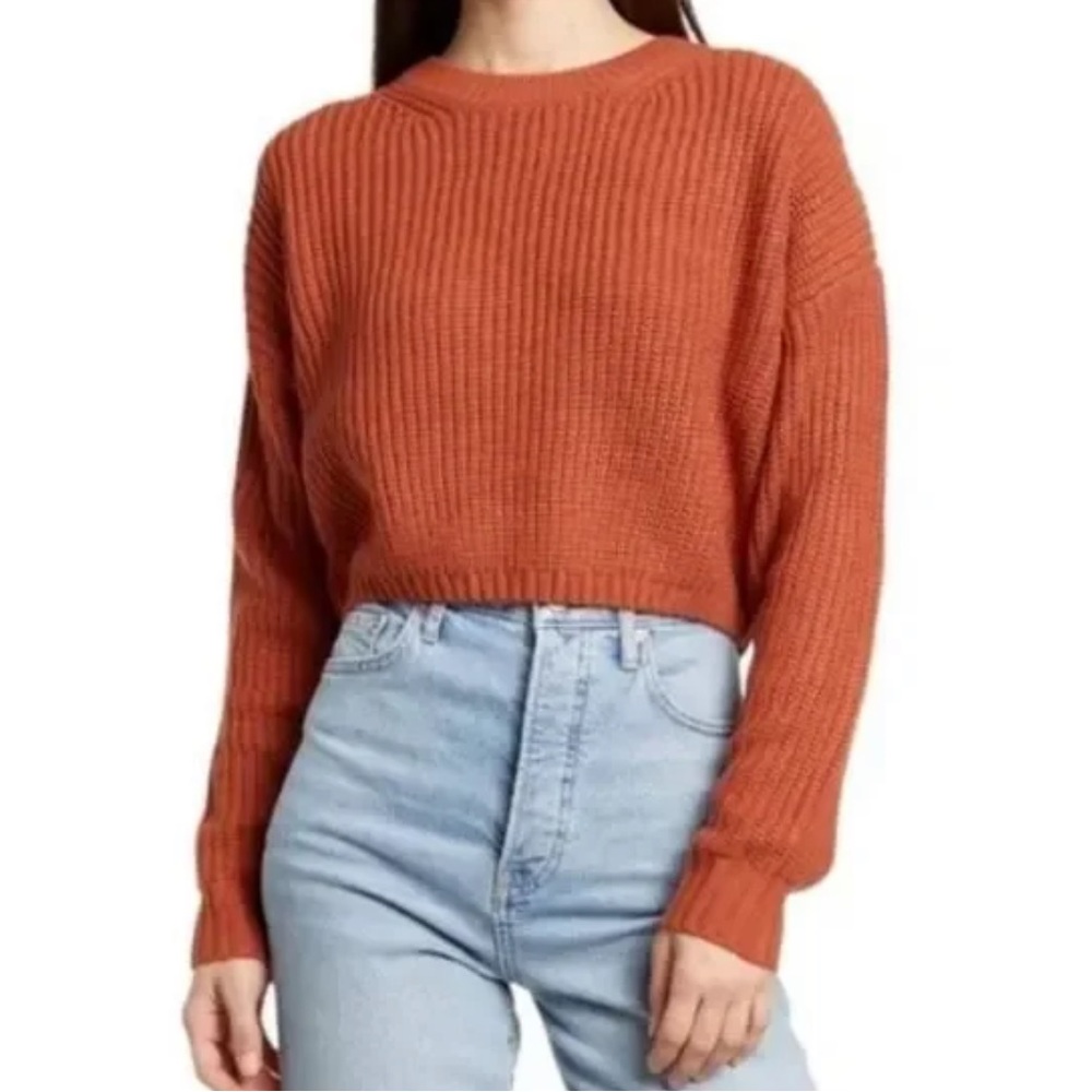 Elodie Cropped Knit Sweater Burnt Orange Junior XL